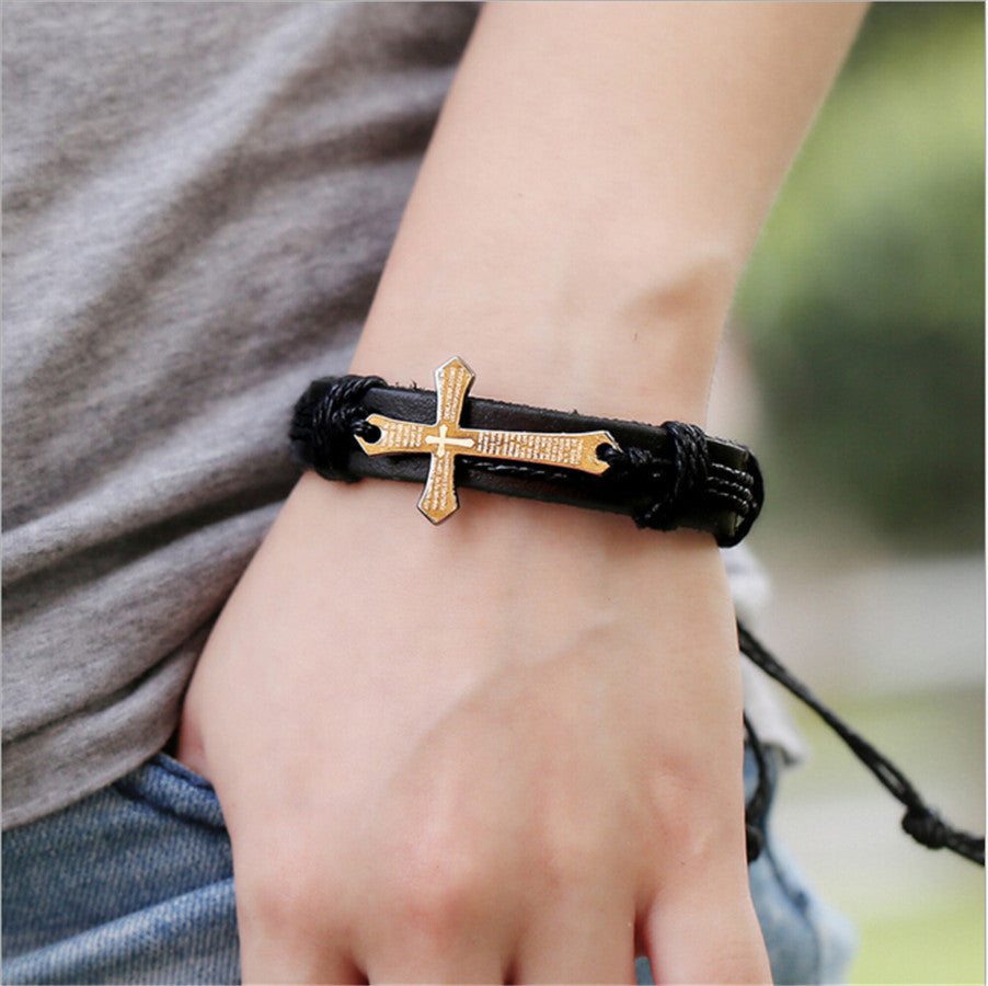 Leather Bracelet with Cross